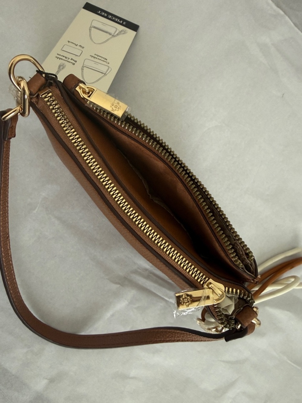 Nanette Lepore Cognac Pebble Leather Mini Shoulder Bag with Tassel - Picture 8 of 12